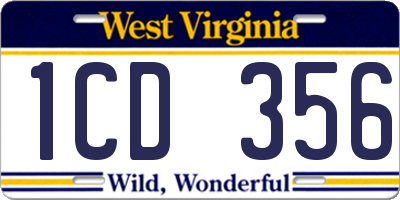 WV license plate 1CD356