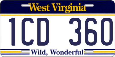 WV license plate 1CD360