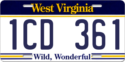 WV license plate 1CD361