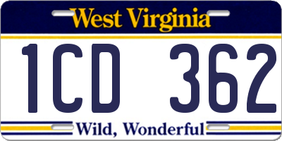 WV license plate 1CD362