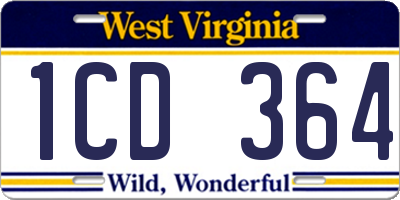WV license plate 1CD364
