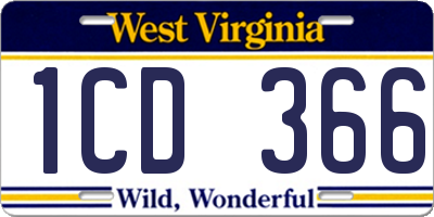 WV license plate 1CD366