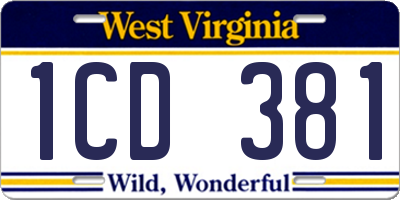 WV license plate 1CD381