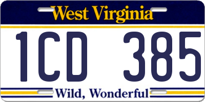 WV license plate 1CD385