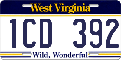 WV license plate 1CD392