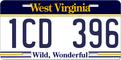 WV license plate 1CD396