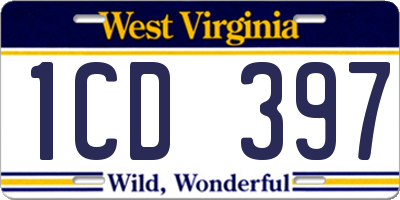 WV license plate 1CD397