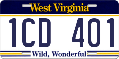 WV license plate 1CD401