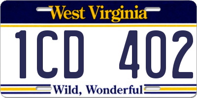 WV license plate 1CD402