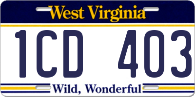WV license plate 1CD403