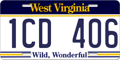 WV license plate 1CD406