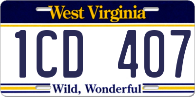WV license plate 1CD407