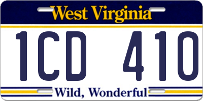 WV license plate 1CD410