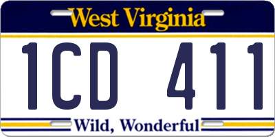 WV license plate 1CD411