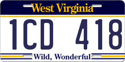 WV license plate 1CD418