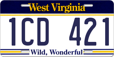 WV license plate 1CD421
