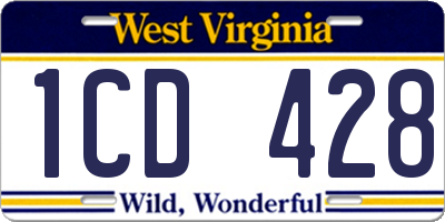 WV license plate 1CD428