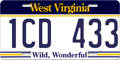 WV license plate 1CD433