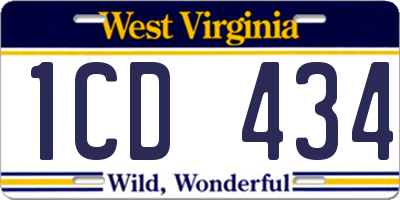WV license plate 1CD434