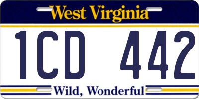 WV license plate 1CD442