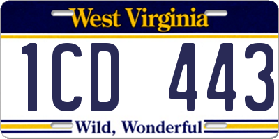 WV license plate 1CD443