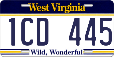 WV license plate 1CD445
