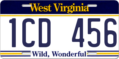 WV license plate 1CD456