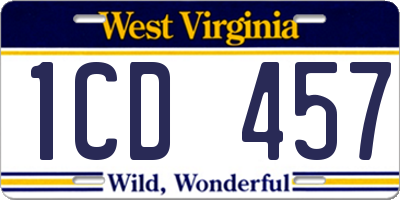 WV license plate 1CD457
