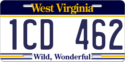 WV license plate 1CD462