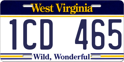WV license plate 1CD465