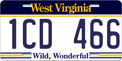 WV license plate 1CD466