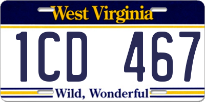 WV license plate 1CD467