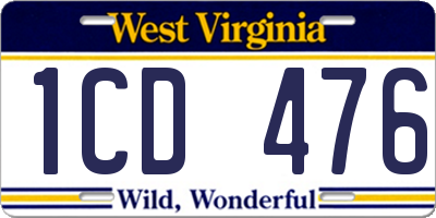 WV license plate 1CD476