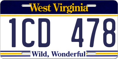 WV license plate 1CD478