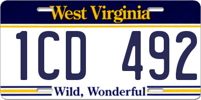 WV license plate 1CD492