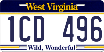 WV license plate 1CD496