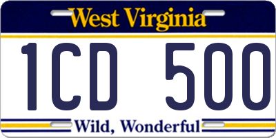WV license plate 1CD500