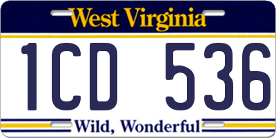 WV license plate 1CD536