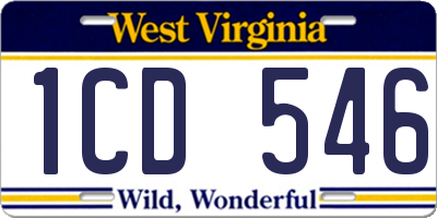 WV license plate 1CD546
