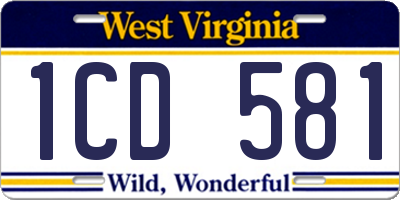 WV license plate 1CD581