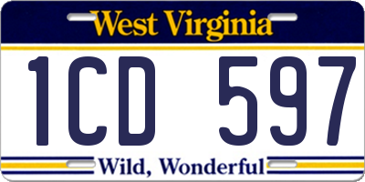 WV license plate 1CD597