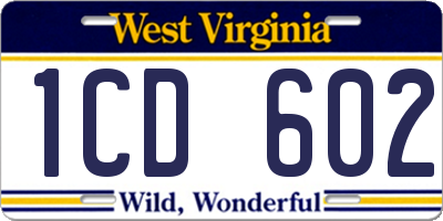 WV license plate 1CD602