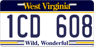 WV license plate 1CD608