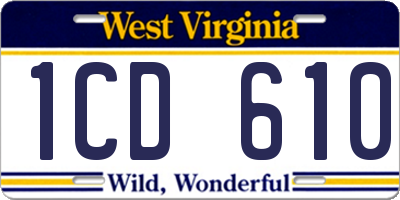 WV license plate 1CD610