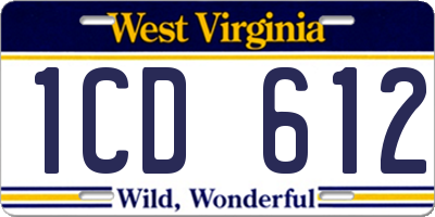 WV license plate 1CD612