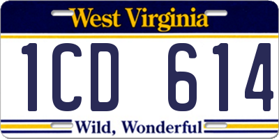 WV license plate 1CD614