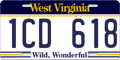 WV license plate 1CD618
