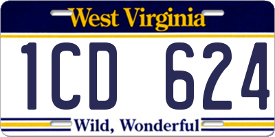 WV license plate 1CD624