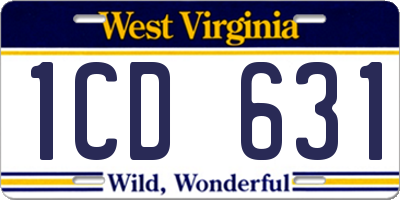 WV license plate 1CD631