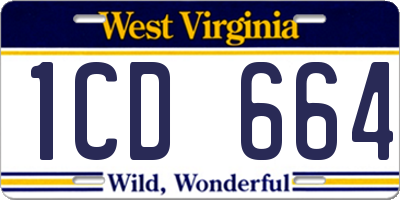 WV license plate 1CD664
